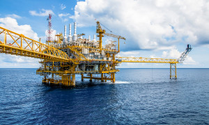 Offshore construction platform for production oil and gas Oil and gas industry and hard work Production platform and operation process by manual and auto function