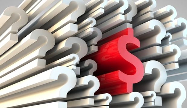 question marks, dollar sign