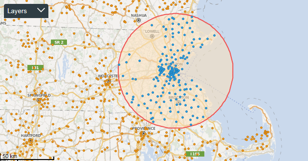 Visualizing the radius around a point on a map  The TIBCO Blog