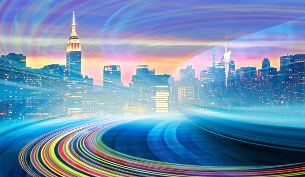 Abstract Illustration of an urban highway going to the modern ci