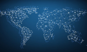 Global network mesh. Social communications background. Earth map. Vector illustration.