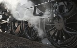 Steam locomotive rolling by close