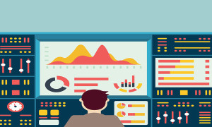 Vector illustration of web analytics information on dashboard and development website statistic - vector illustration