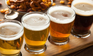 Assorted Beers in a Flight Ready for Tasting