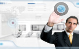 technology / human resources concept: successful man searching on digital screen