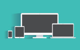 Elecrtonic devices with blank screens. Desktop computer, tablet pc, laptop, smartphone. Flat design illustration, eps 10 vector