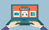Vector flat concept of audio podcast. Subscription as business model - vector illustration