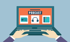 Vector flat concept of audio podcast. Subscription as business model - vector illustration