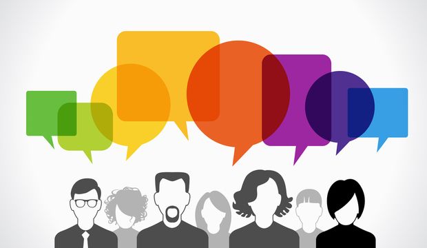 Icons of people with speech bubbles. Vector illustration of a c