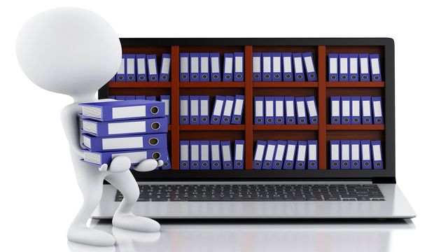3D White People With Laptop And Files.