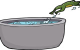 Cartoon of frog leaping out of pot of boiling water