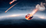 Meteorites on their way to earth and breaking through atmosphere (Elements of this image furnished by NASA- earthmap for 3Drender)