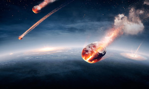 Meteorites on their way to earth and breaking through atmosphere (Elements of this image furnished by NASA- earthmap for 3Drender)