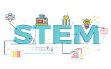 Illustration of STEM - science technology engineering mathematics education word typography design with icons ornament elements