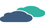 Clouds vector icon. Clouds icon symbol. Clouds icon image. Clouds icon picture. Clouds pictogram. Flat cobalt and cyan clouds icon. Isolated clouds icon graphic. Clouds icon illustration.