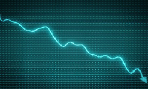 Blue arrow chart drop as symbol of decline and economic recession