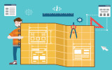 Coding and programming mobile applications for devices. Design and programming. Responsive web design and optimization - vector illustration