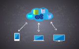 Concept of Cloud computing network in chalk drawing on a blackboard, vector illustration