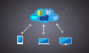 Concept of Cloud computing network in chalk drawing on a blackboard, vector illustration