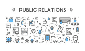 Line web concept for public relations. Vector banner for pr. Open path.