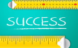 Measuring Business Success and Achievement Concept. Two different tape measuring success word with chalk with metric system and imperial units, flat design. Various way of measuring success in business and sales.