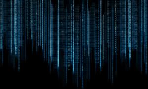 technology, future, programming and matrix - black blue binary system code background