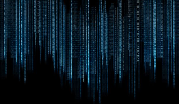technology, future, programming and matrix - black blue binary s