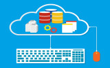 Working on cloud mouse and keyboard connected to cloud network conputing modern business design. Vector illustration cloud computing concept design.