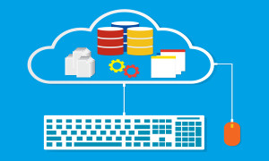 Working on cloud mouse and keyboard connected to cloud network conputing modern business design. Vector illustration cloud computing concept design.