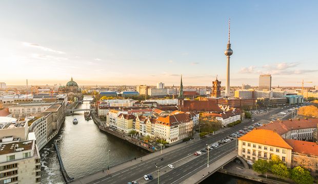Berlin Aerial View At Sunset