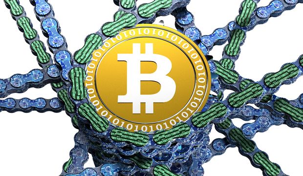 Computer Blockchain With Bitcoin Isolated On White