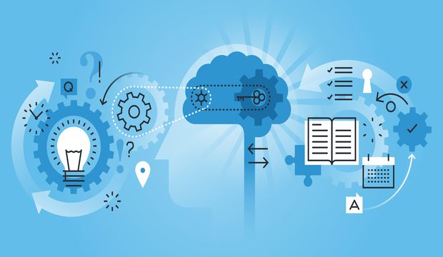 Flat line design website banner of learning process