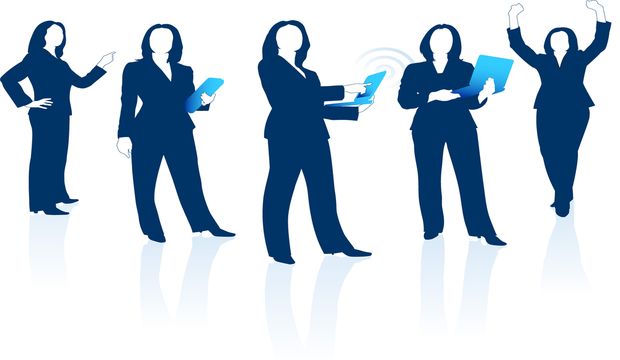 Original Vector Illustration: Young business woman silhouettes A
