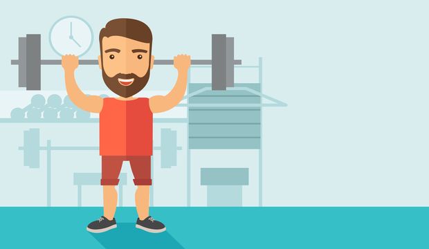 A handsome caucasian man lifting a barbell with fitness attire i