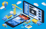 Mobile App Development Experienced Team. Flat 3d isometric. Vector illustration