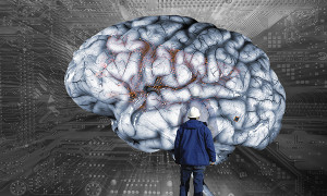 human brain and computer technician