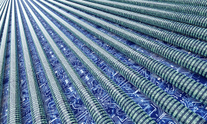 digital pipe with data on a ciruict board 3d illustration