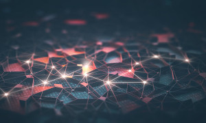 Artificial intelligence connections and nucleus in concept of interconnected neurons. 3D illustration. Abstract background with binary numbers neural network and cloud computing.