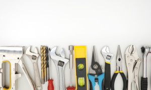 Work Tools frame on wood bakcground