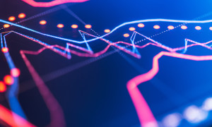 Close-up financial trading chart on digital LCD disply