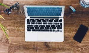 High Angle View Of Laptop On Table
