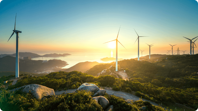 Wind towers with sunset