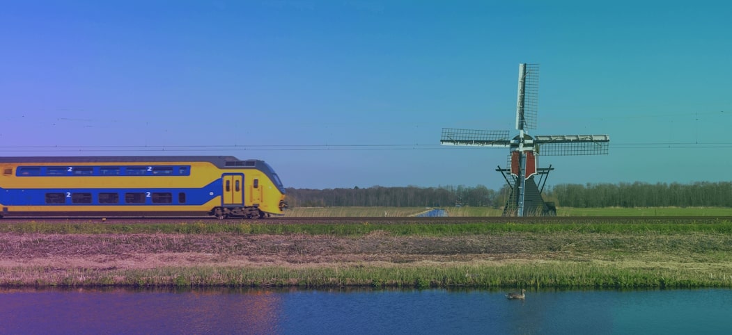 Yellow train and windmill