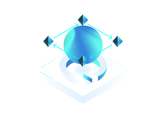 Blue sphere with arrows on a dark background