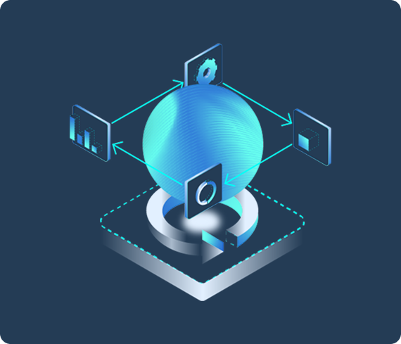 Blue sphere with arrows on a dark background